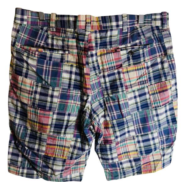 J.Crew Patchwork Madras Plaid Shorts Mens 36 Cotton Preppy Summer Casual EUC - Picture 4 of 9